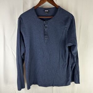 Patagonia Henley Shirt Men's Size M Solid‎ Blue Long Sleeve Daily T-Shirt 52260